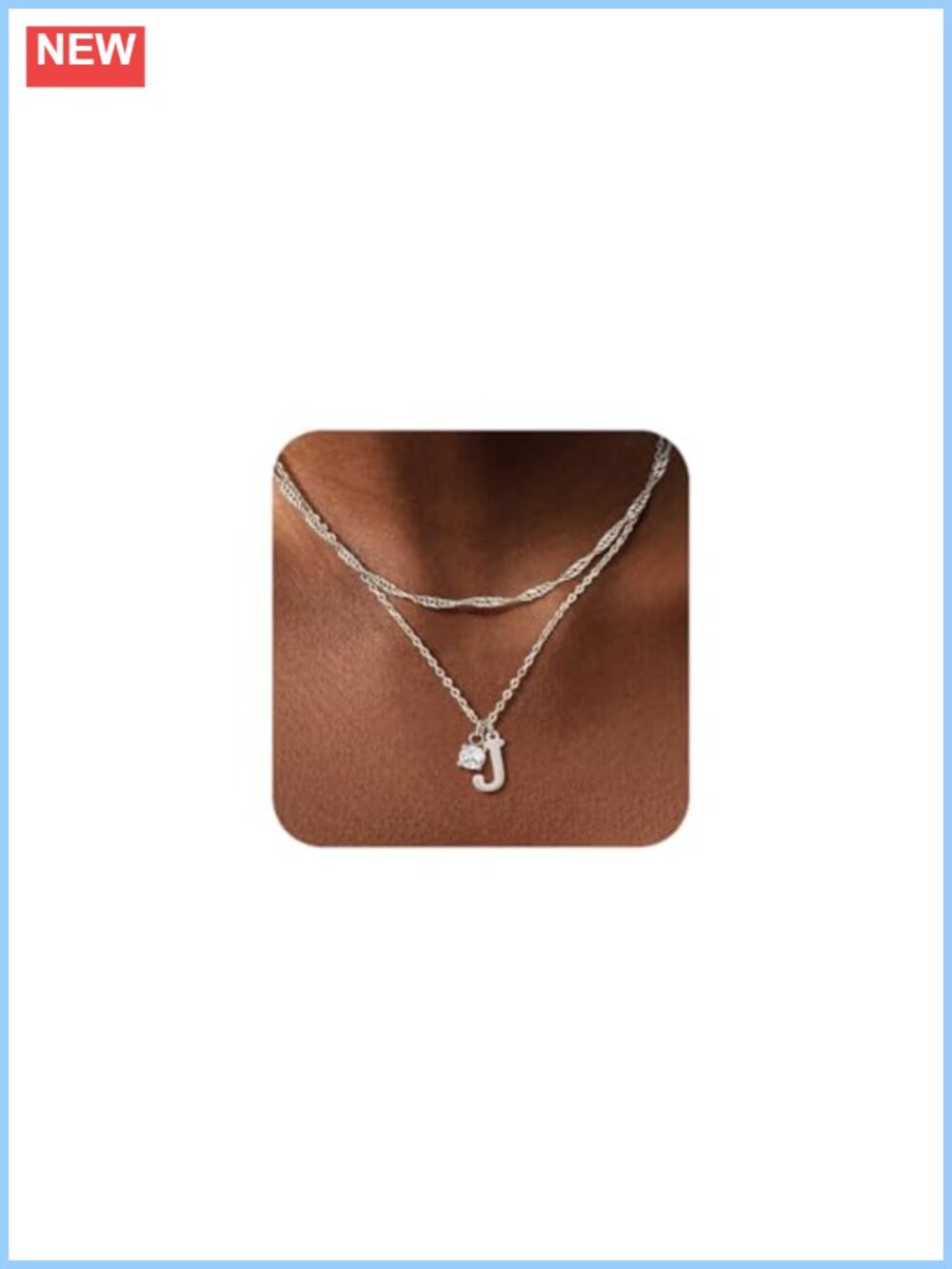 Sterling Silver Initial Necklace Set with CZ Pendant, Layered Dainty Letter